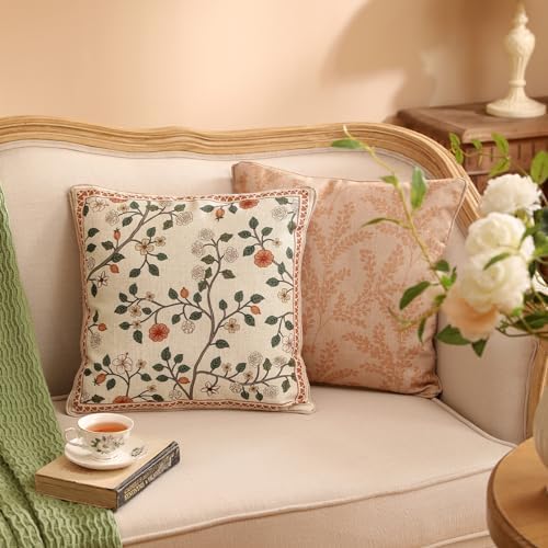 ISAENNE Designer Elegant Linen Throw Pillow Cover,Set of 2,18"x18"-Flora A - Image 7
