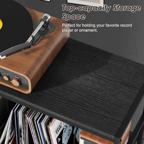 Sonyabecca 3-Tier Record Player Stand with Adjustable Vinyl Storage, Black - Image 4