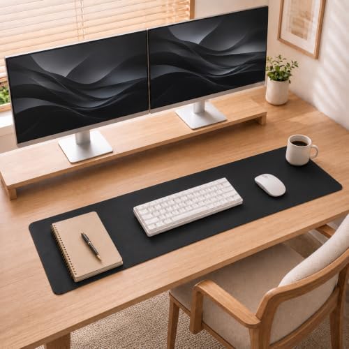 Leather Desk Mat 55" x 17", Black Large Desk Pad Protector by cebowa