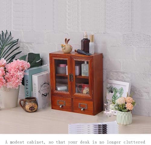 Narrow Vintage Pine Apothecary Cabinet 2 Doors 2 Drawers Brown - Image 4