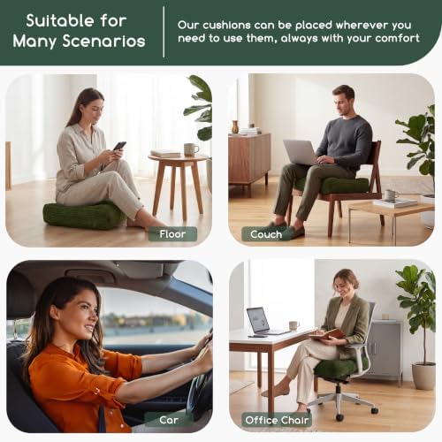 HIGOGOGO Tufted Corduroy Recliner Seat Cushion for Elderly, 20x20x5 Inch Large Square Seat Cushion for Recliner Chair, Floor Pillow, Office Chair, Car, No Pressure on Thighs, Dark Green - Image 5