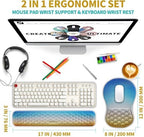Hokafenle 2 in 1 Ergonomic Mouse Pad Wrist Support & Wrist Rest for Computer Keyboard Set, with Relieve Carpal Tunnel Pain Massage Bulge and Full Memory Gel Design (2In1 Set, Morning Sky) - Image 2