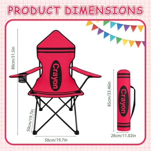 School Reading & Activity Chair, Red Crayon Design Portable Folding Seat with Armrests, Cup Holder and Carry Bag for Classroom Learning Center, Library Corner, Back to School - Image 3