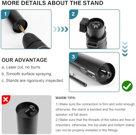 Vondynote Pair of Studio Monitor Stands Desk Clamp Speaker Stands 12°Tilt - Image 6