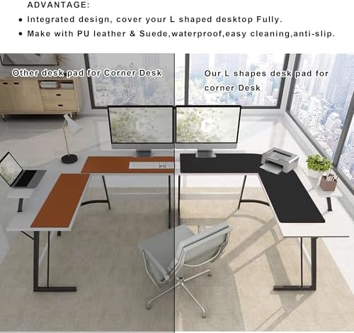 ZORESYN PU Leather L-Shaped Desk Mat, Black (47" + 47") x 15.7" - Image 6