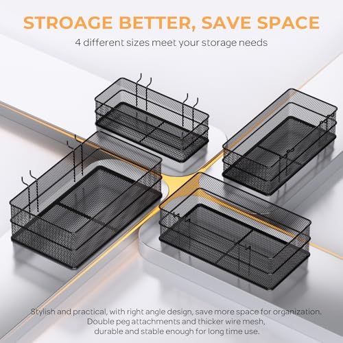 INCLY 4 Pack Upgrade Pegboard Baskets, 4 Sizes Square Metal Mesh Basket - Image 6