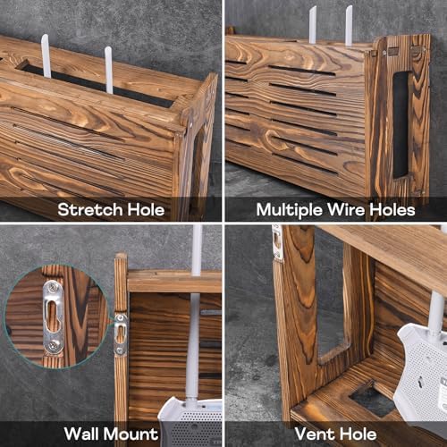 Router Shelf Wall Mount WiFi Router Storage Box Modem Cable Router Cover Organized Power Strip Cable Management Hider Rack by Wood Need Assembly 26 * 9.8 * 5.4 in(L* H * D) SSE - Image 5