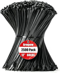 Armpow 12 Inch Black Zip Tie 2500 PCS, 60 Lbs - Small to Medium Zip Tie, Nylon PA66 UV Resistant Cable Tie Heavy Duty for Indoor and Outdoor Use - Ideal for bundling and securing objects by HighQualityTies