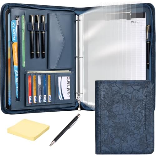 Leathario Portfolio Binder, Padfolio Organizer, 3 Ring Binder with Zipper by Leathario