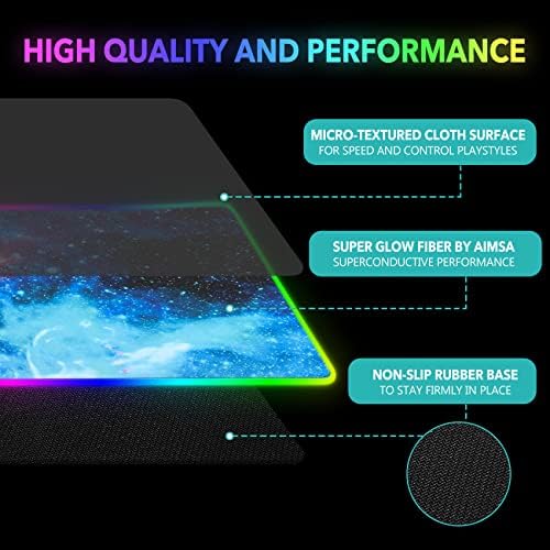 AIMSA RGB Gaming Mouse Pad Extended, Large Led Mousepads Non-Slip Rubber Base with 14 Lighting Modes, Computer Keyboard Mat Soft Desk pad Waterproof 35.4 x 15.8 inches, Galaxy Nebula Universe - Image 4