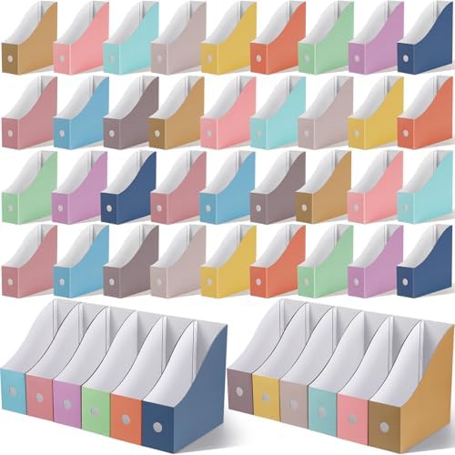 Colarr 48 Pcs Cardboard Magazine File Holder Book Bins, Sweet Color by Colarr