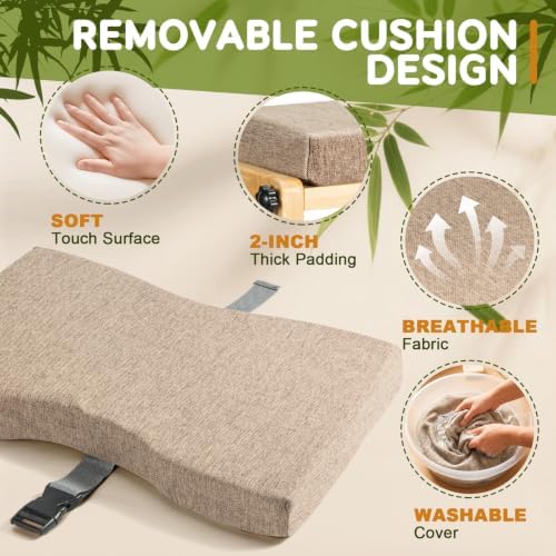 Two-Tier Bamboo Desk Footrest, Adjustable Ergonomic Leg Rest with Cushion - Image 6