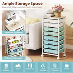 Giantex 8 Drawers Rolling Cart with Wheels, Wood Top, Sturdy Frame - Image 6