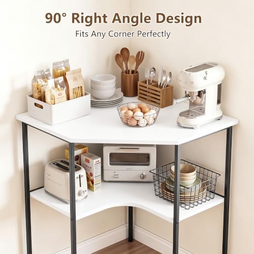 VECELO Small Corner Desk, Triangle Computer Desk with Storage Shelves for Small Spaces, 33 x 30 inches Corner Makeup Table for Home Office Bedroom, White - Image 4