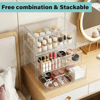 Prsildan Acrylic Makeup Organizer, 2 Pack Stackable Clear Storage Drawers for Baby Bottles Desk Organizers with 2 Drawers for Countertop Vanity Nursery Modular System for Cosmetics Jewelry - Image 5