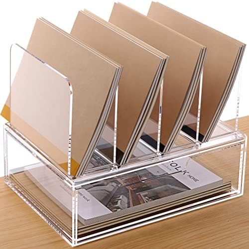 HeZone Desk Organizers and Accessories, Acrylic Desk Organizer with Drawer, Office Supplies Organization Storage, Clear Acrylic File Organizer for Desk - 1 Pack by HeZone