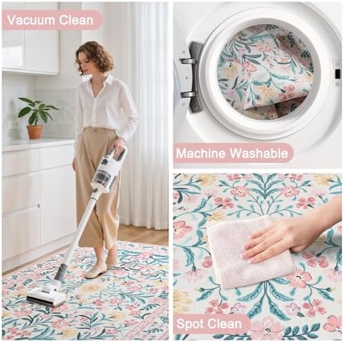 Anidaroel 48"x60" Office Chair Mat for Hardwood Floor/Tile Floor, Anti-Slip Floral Desk Mat for Chair,Boho Desk Rug for Office, Low Pile Office Rugs for Rolling Chairs, Blush Pink Floor Protector Rug - Image 7