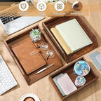 Beeveer 3 Pcs Wooden Letter Tray Stackable 3 Layer Paper Tray, Brown - Image 4