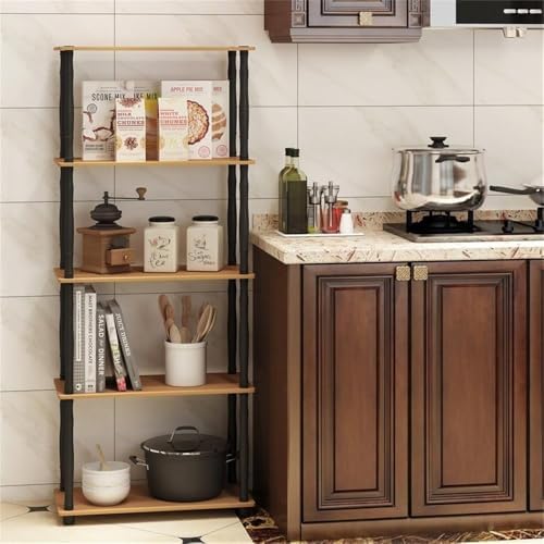 Furinno TURN-S-TUBE Storage Shelves, 5-Tier Book Shelf, Corner Shelf, Toolless Open Shelves, Classic Tubes, for Organization and Storage, Living Room, Garage, Home Office, Light Cherry - Image 2