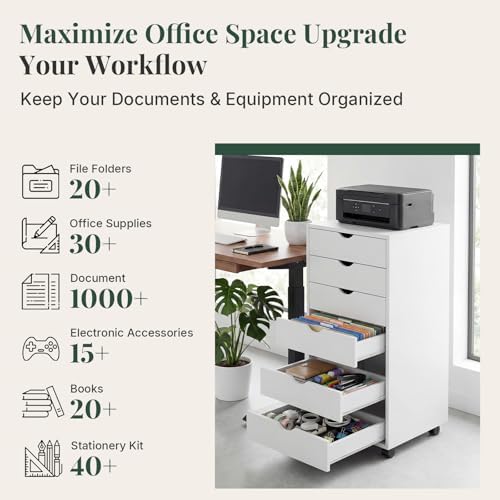 7 Drawers Mobile File Cabinet, Printer Stand Storage Cabinet - Image 6