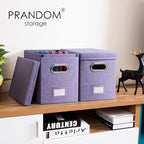 PRANDOM File Organizer Box - Set of 4 Collapsible Decorative Linen Filing Storage Hanging File Folders with Lids Office Cabinet Letter Size Purple (14x9.3x10.8 inch) - Image 2
