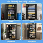 Aobabo Black Metal Garage Storage Cabinet with Wheels, 34"W x 18"D x 71"H - Image 5