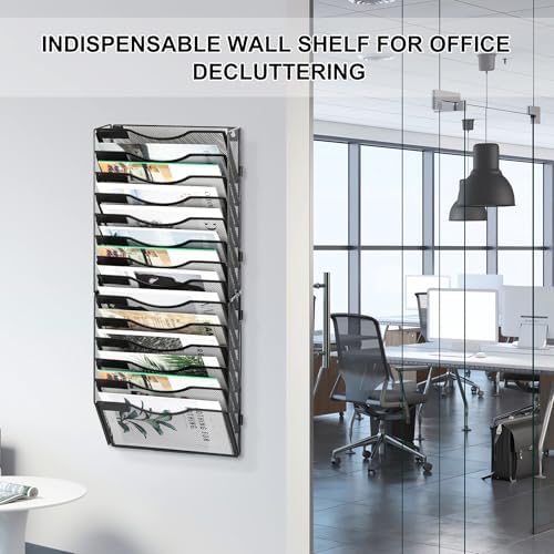 EasyPAG Wall File Organizer for Office 14 Pocket Mesh Wall Mounted Paper Organizer Hanging Folder Holder with Nametag Label for Home School, Black - Image 2