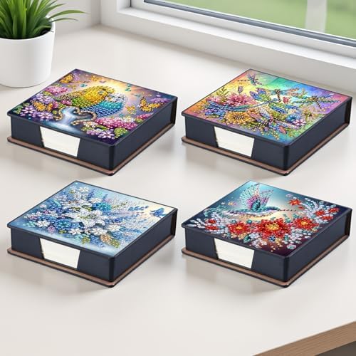 4pcs DIY PU Diamond Painting Sticky Notes Holder Set - Image 4