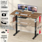 SHW 55 x 28 Electric Height Adjustable Standing Desk w/Drawer, Walnut - Image 4