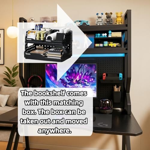 Desktop Hutch Bookshelf,Many Gifts,Metal Desktop Bookcase with pegboard, Desk Shelf, Countertop Storage Organizer Rack for Dorm or Office,Desktop Shelves (Black, 37.4" Lx9.9 Wx39 H) - Image 3
