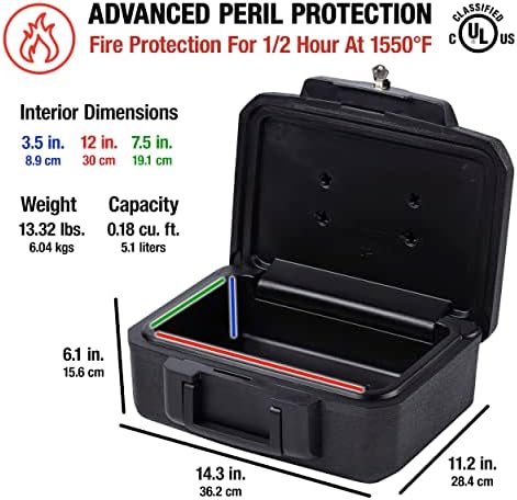 SentrySafe Fireproof Money Safe with Key Lock, Black Lock Box with Portable Carrying Handle for Travel, Exterior: 14.3 in. W x 11.2 in. D x 6.1 in H, 1200 - Image 4