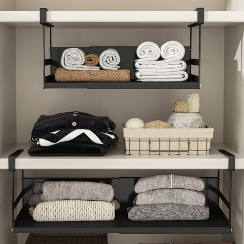 Expandable Under Cabinet Shelf Organizer with 1.25 Inches Thick Clips, Heavy Duty Extendable Under Shelf Storage Basket for Pantry or Laundry Room, Black, 1 Pack, Interior: 5.7" H x 8.54" D - Image 6