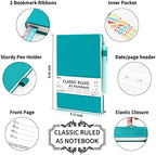 5 Pack Journal Notebook Bulk for School, Feela Hardcover Business Notebooks Classic Ruled Lined Journals with Pen Holder for Work Note Taking, with 5 Black Pens, 120 GSM, 5.1”x8.3”, A5, Emerald - Image 2