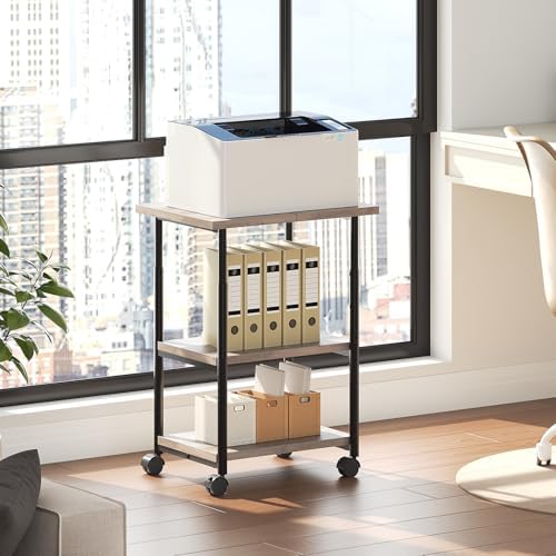 HOOBRO Printer Stand, 3-Tier Industrial Under Desk Printer Cart with Shelf, Mobile Heavy Duty Storage Rack on Wheels for Home, Office, Grey and Black BG03PS01G1 - Image 2