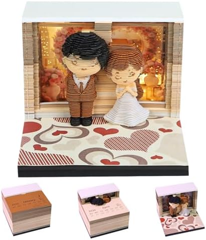3D Memo Pad, 3D Calendar 2027, Time Piece Calendar, Tear-Off Calendars 2027, 3D Paper Carving Art Memo Pad, Art Carving Sticky Notes for Office Home Gifts Ornaments (Dream Wedding) by JCSY