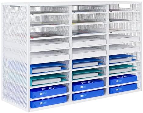 Mail Sorter Adjustable Countertop Mail Holder, Heavy Duty Literature Organizer, Student Mailbox for Classroom, Desktop Bill Paper Organizer for Office Home School, 27 Compartments, White by PAG-Mass