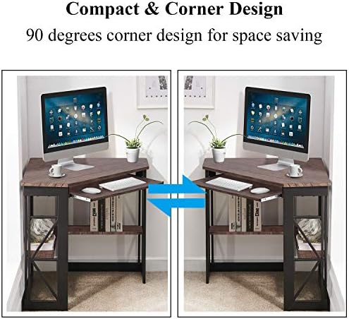 VECELO Corner Computer Desk 41 x 30 inches with Smooth Keyboard & Storage Shelves for Home Office Workstation,Rustic Brown - Image 4