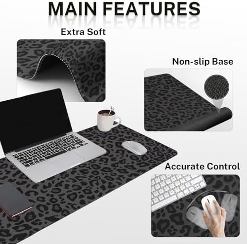 Arttown Keyboard Mouse Pad Set, 4 in 1 Desk Mat Set Leopard Black - Image 3