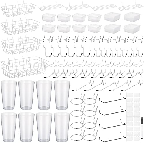 95-Piece Pegboard Accessories Set with Hooks, Cups, Wire Shelf, Tissue Box, Clothes Board for Garage, Workshop (Clear) by Unittype