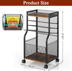 3IngSeagulls Rolling File Cart, 5-Tier Mobile Filing Cabinet on Lockable Wheels, Under Desk Storage, Mesh Sliding Hanging Folder, Office Storage & Organization Cabinet for Office, Home, and School - Image 2