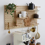 Wooden Pegboard Modular Display Organization Storage Wall Hooks Shelf (Oak Colored Finish-B-4) - Image 2