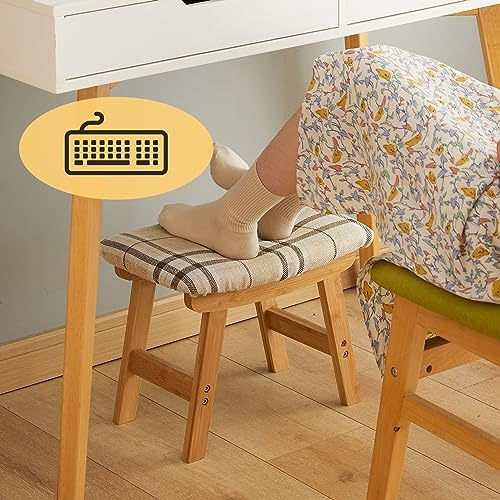 Foot Stool Ottoman Foot Rest Under Desk,Small Stool for Living Room, Bedroom and Kitchen (Natural Legs - Stripes Stool Surface) - Image 6
