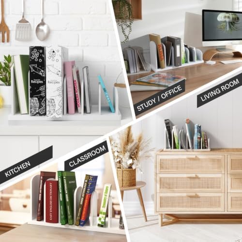 Cook Book Organizer, 6 Sections, Recipe Book Holder Rack, Tabletop Stand for Convenient Cookbook Storage, Vertical Cook Book Stand Kitchen, Binder Holder for Desk & Countertop (White) - Image 2