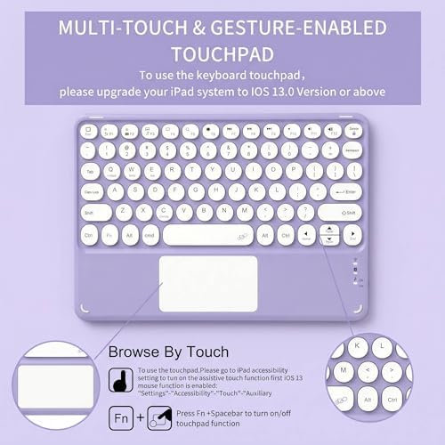 Keyboard Case with Touchpad for Galaxy Tab S10 FE/S10 Lite/S9 FE 10.9-Inch, Tab S9 11", Detachable Keyboard Case with Touchpad, 360 Degree Rotating Stand Cover with S Pen Holder, Purple - Image 3