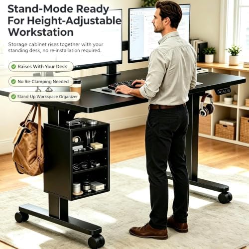 Clamp‑on Desk Leg Shelf, Height‑Adjustable Under Desk Storage Organizer, No Drill Attachable Under Desk Shelf for Standing Desk Accessories, Open 3‑Tier Storage for Home Office Workstation, Black - Image 5