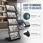 Foldable Magazine Display Rack Floor Standing 5 Pockets Brochure Stand Catalog Literature Holder with Wheels, Metal Newspaper Catalog Holders for Office Store Exhibition and Events - Image 5