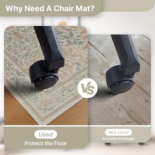 36"x60" Office Chair Mat for Hardwood Floor, Non-Slip Washable Beige Pink - Image 4