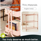 2 Tier Rolling Cart with Wheels for Under Desk Storage, Pink Small Rolling Pantry Storage Cart for Small Space, Metal Short Utility Shelf for Vanity Kitchen Bathrrom Laundry Organization - Image 4