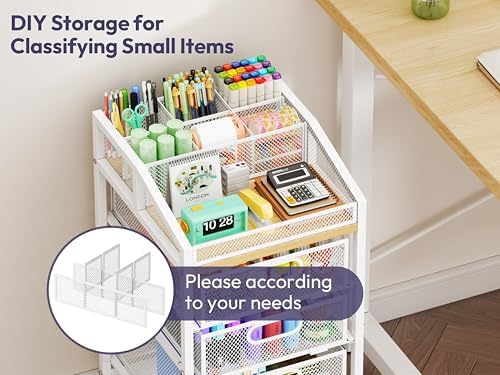 SWTYMIKI Rolling Utility Cart with Drawers - Under Desk Storage Cart with DIY Divider & Lockable Wheels, Multi-Functional Craft Art Supply Organizer for Office, Vanity, Craft Room & Studio White - Image 4