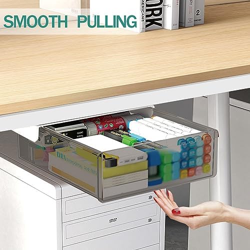 SVNNELP 2 Pack Upgrade Under Desk Drawer for Table with Lip,Office Attachable Plastic Desktop Accessories & Workspace Organizers,Hidden Under Table Desk Storage Organizer Pencil Tray Drawer Slide Out - Image 7